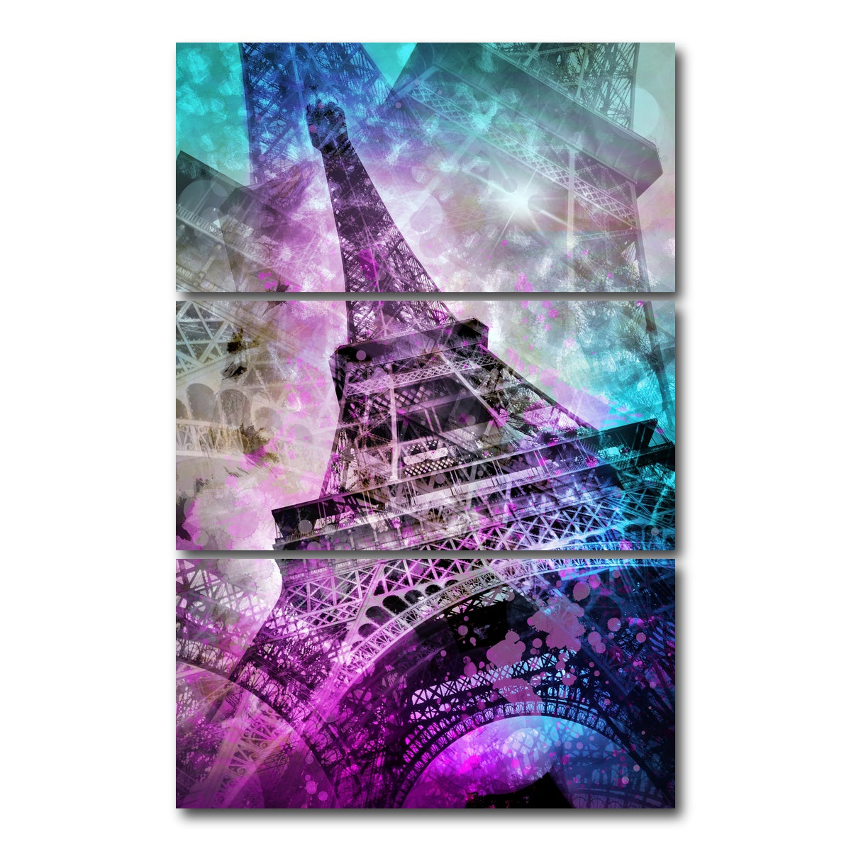 AUTO-MOCKUP WHITE | Pop Art Eiffel Tower | 3 Piece | Gallery Wrap Canvas | group=12x24_stacked