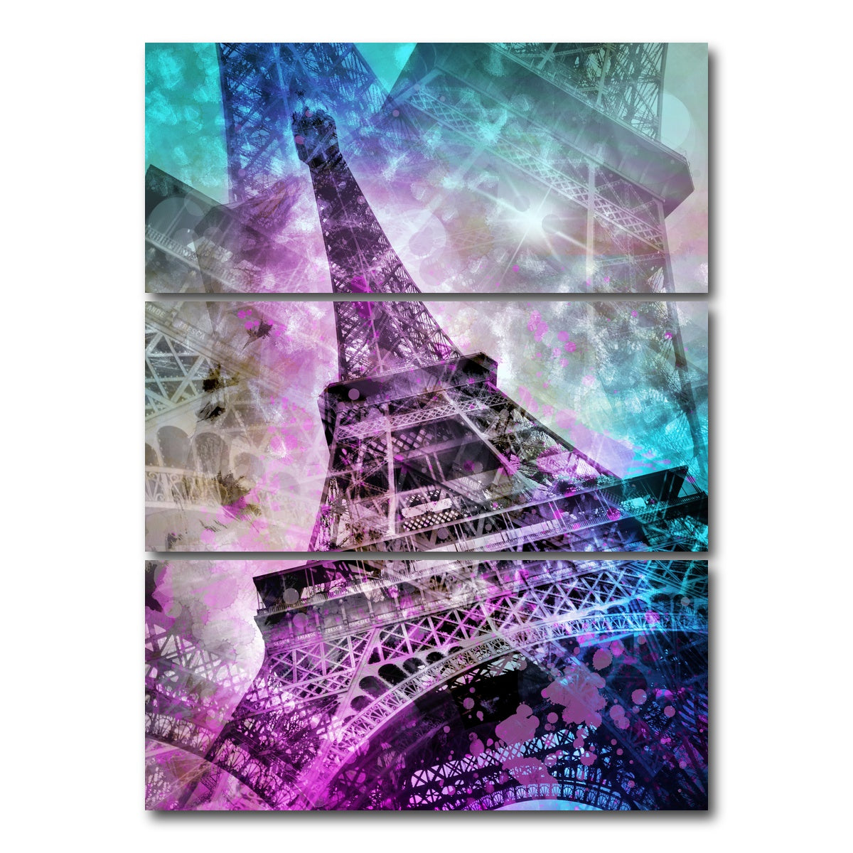 AUTO-MOCKUP WHITE | Pop Art Eiffel Tower | 3 Piece | Gallery Wrap Canvas | group=8x18_stacked