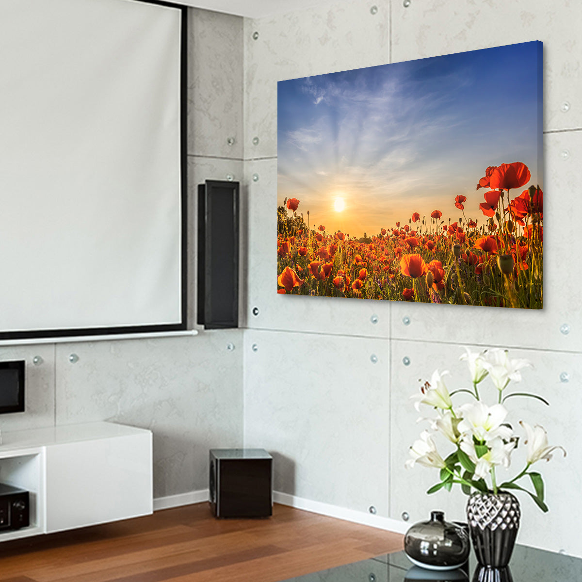 Poppy Field in Sunset  Wall Art