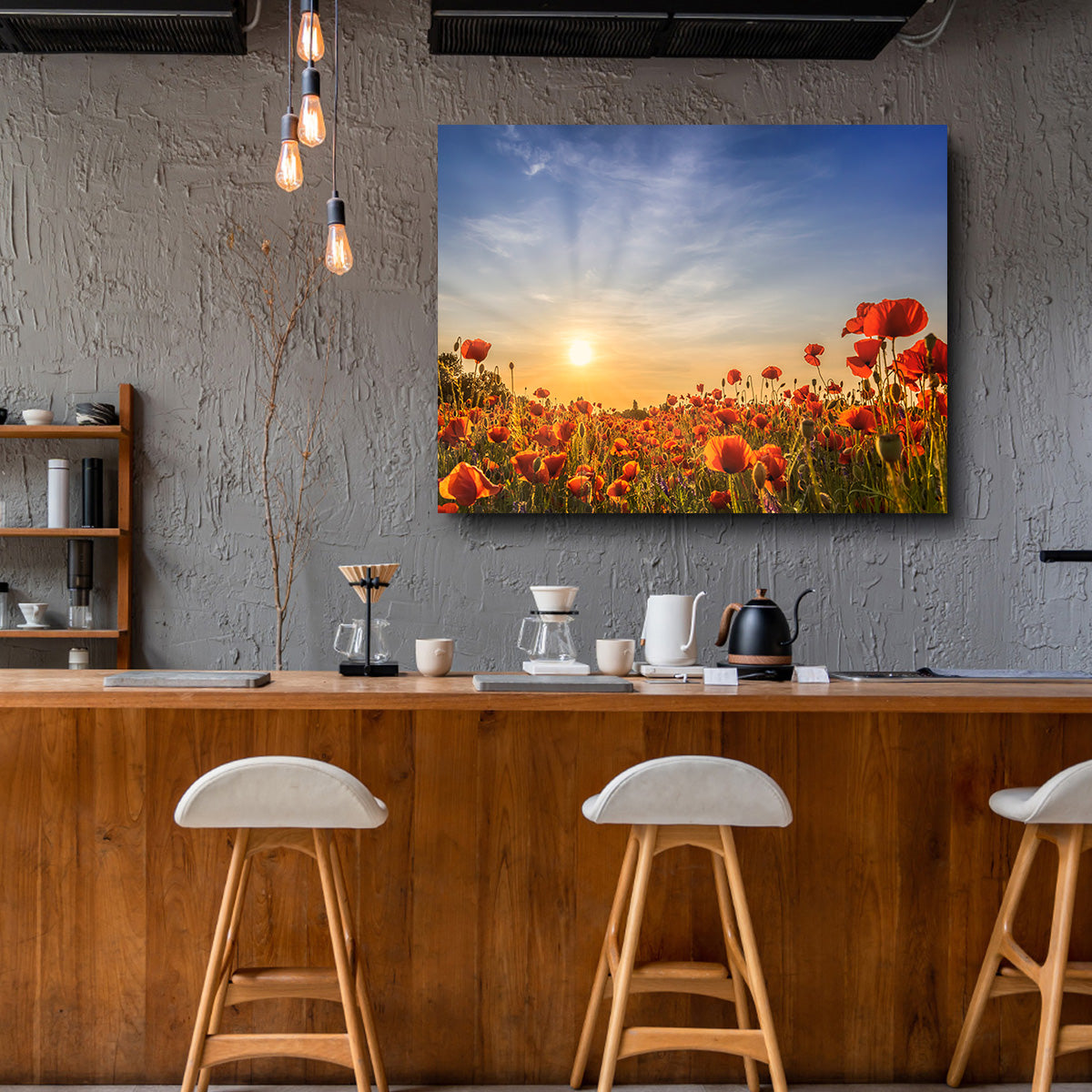 Poppy Field in Sunset  Wall Art
