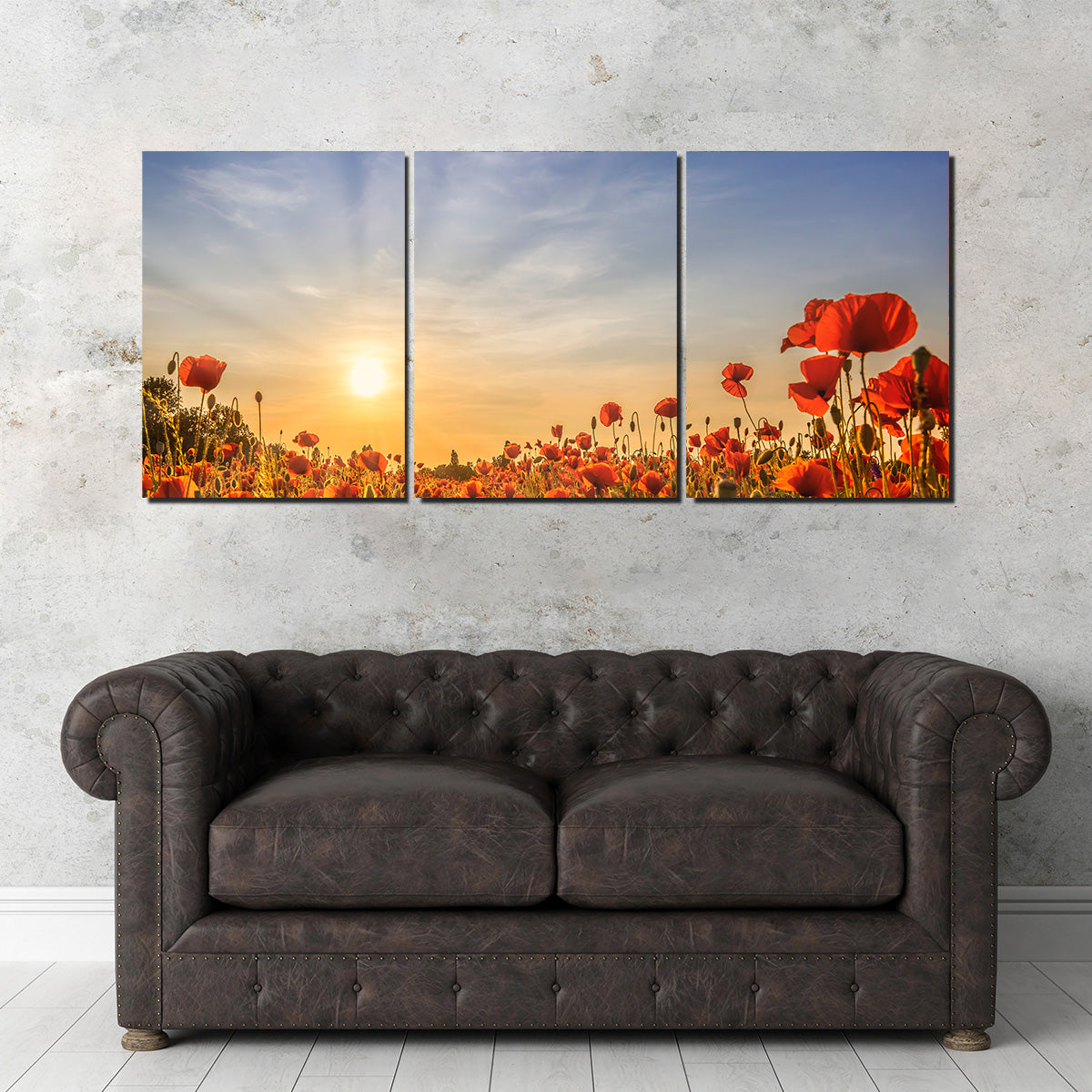 Poppy Field in Sunset  Wall Art