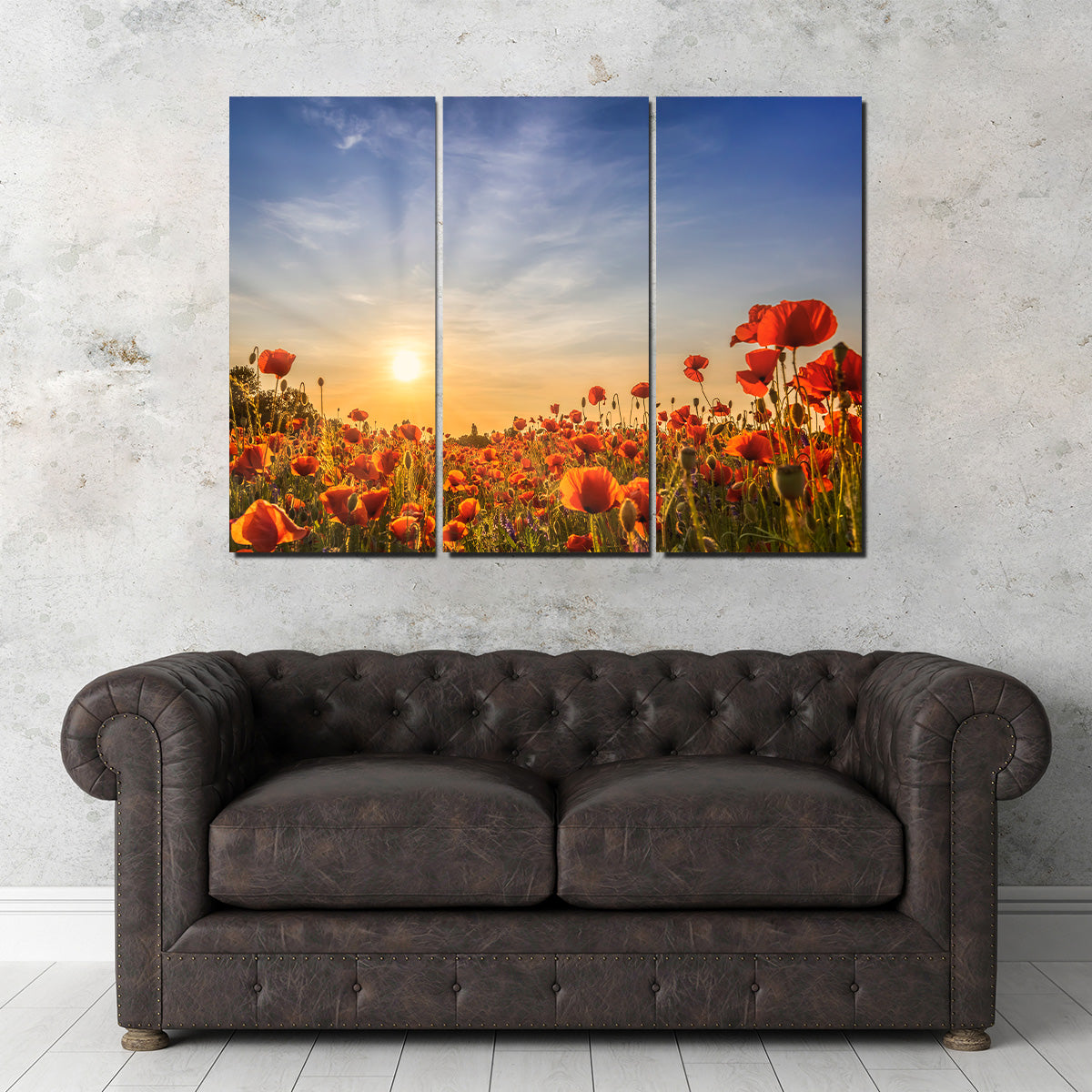 Poppy Field in Sunset  Wall Art
