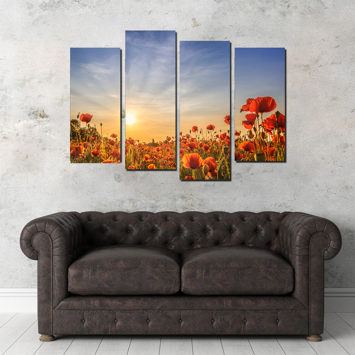 Poppy Field in Sunset  Wall Art