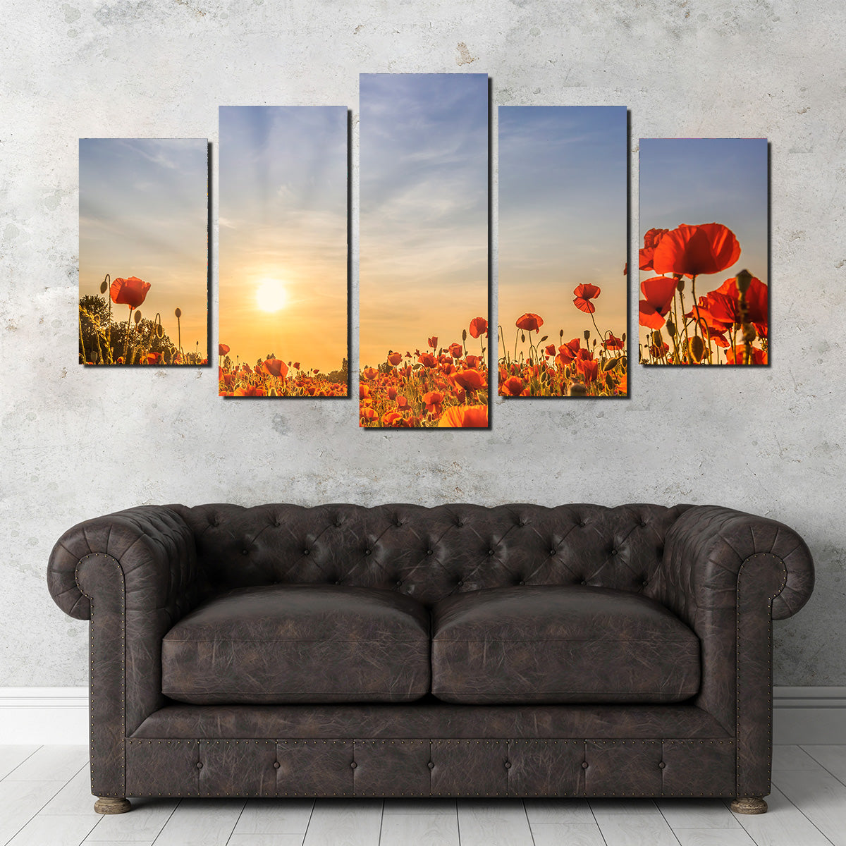 Poppy Field in Sunset  Wall Art