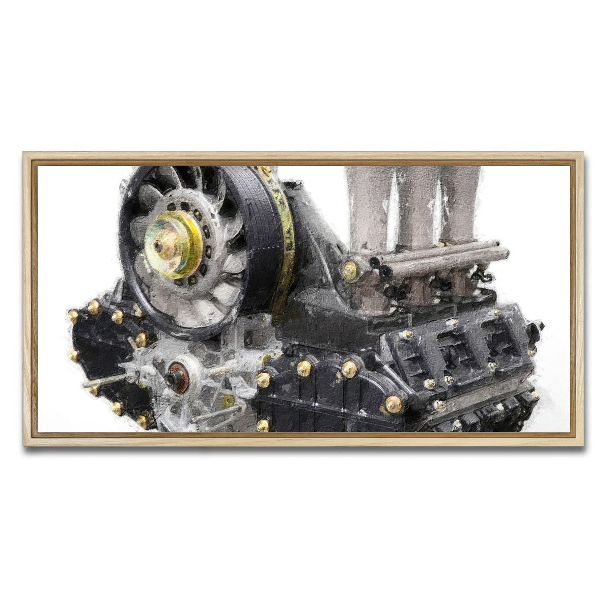AUTO-MOCKUP WHITE | Porsche 911 Engine 1 | 1 Piece | Natural Framed Canvas | group=2x1