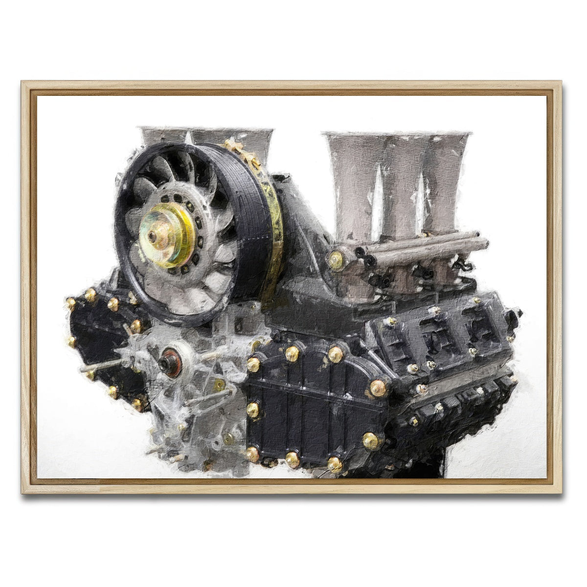 AUTO-MOCKUP WHITE | Porsche 911 Engine 1 | 1 Piece | Natural Framed Canvas | group=4x3