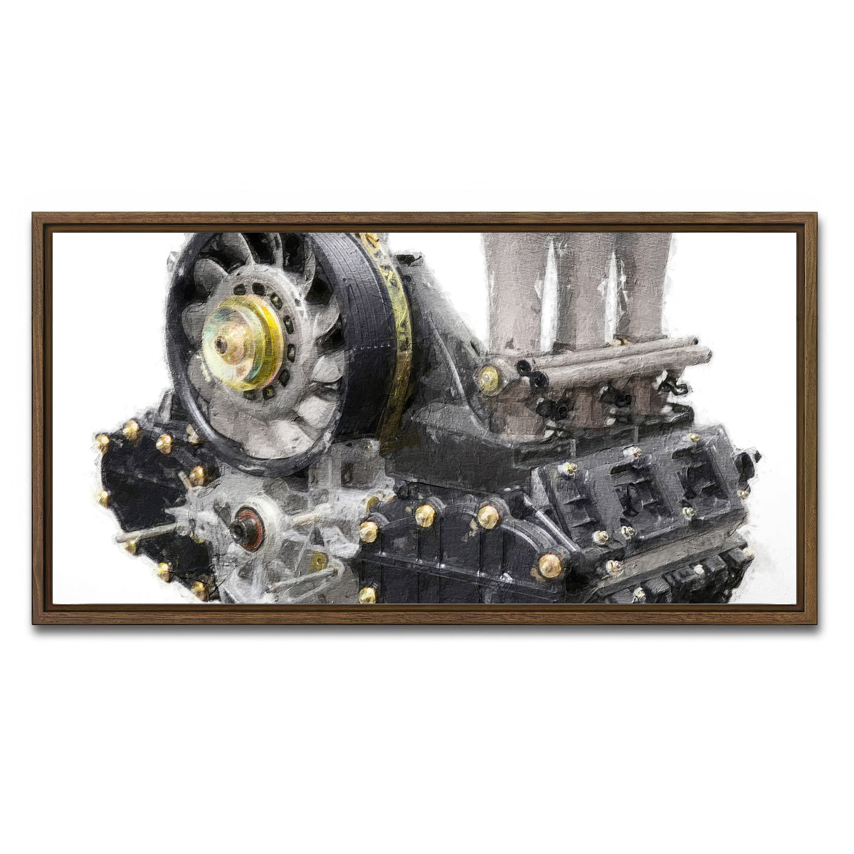 AUTO-MOCKUP WHITE | Porsche 911 Engine 1 | 1 Piece | Walnut Framed Canvas | group=2x1