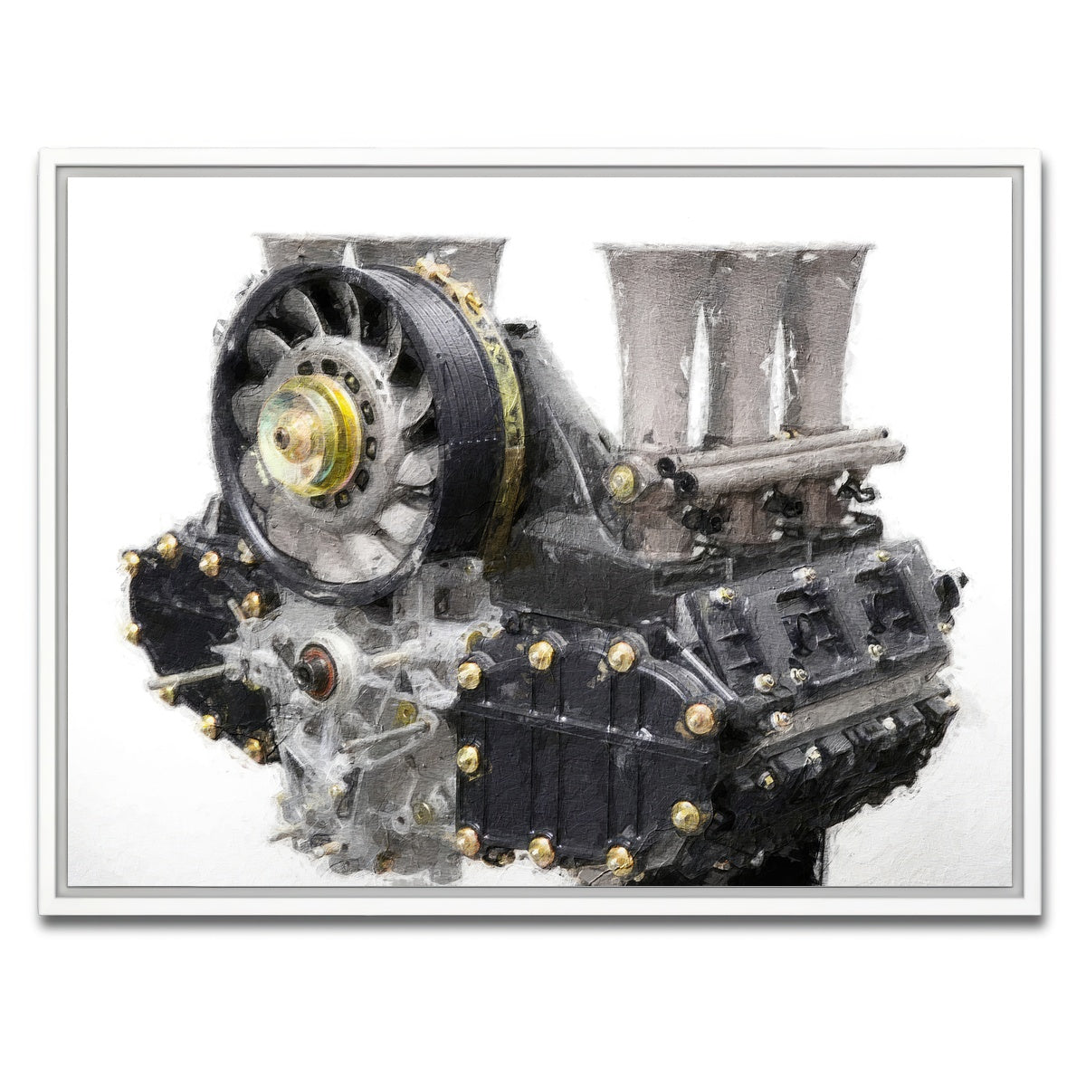 AUTO-MOCKUP WHITE | Porsche 911 Engine 1 | 1 Piece | White Framed Canvas | group=4x3