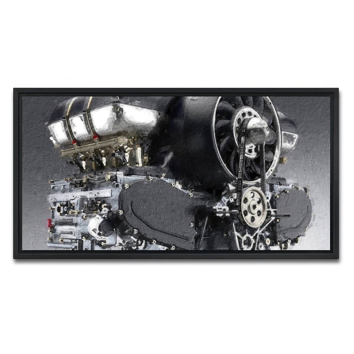 AUTO-MOCKUP WHITE | Porsche 911 Engine | 1 Piece | Black Framed Canvas | group=2x1