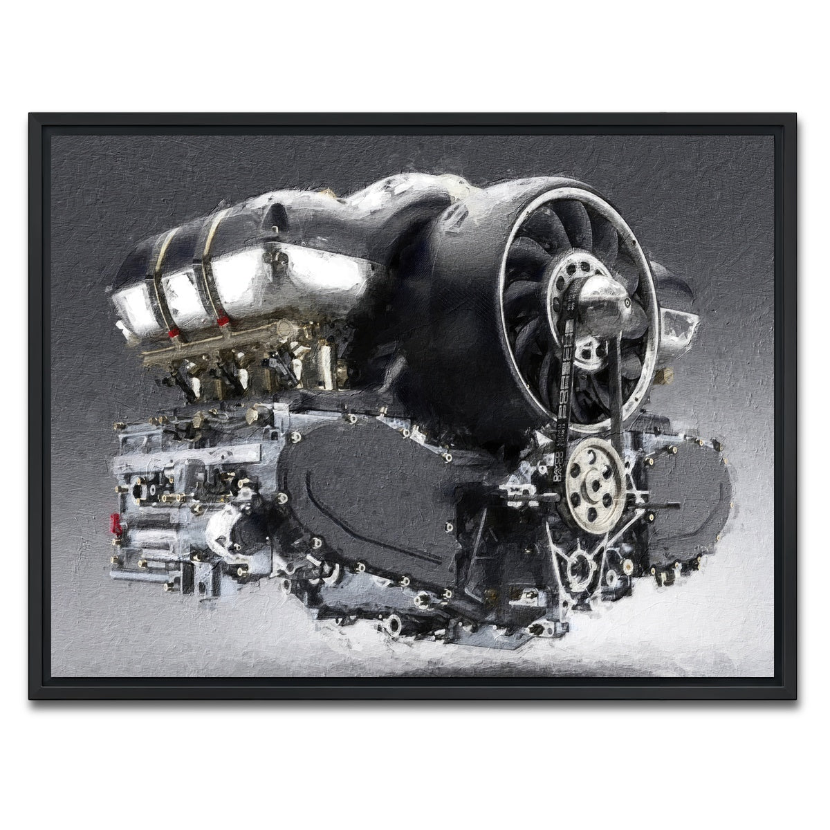 AUTO-MOCKUP WHITE | Porsche 911 Engine | 1 Piece | Black Framed Canvas | group=4x3
