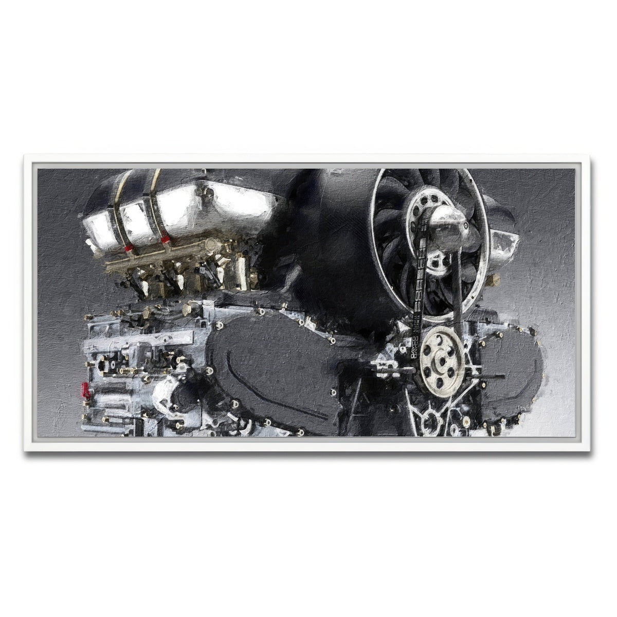 AUTO-MOCKUP WHITE | Porsche 911 Engine | 1 Piece | White Framed Canvas | group=2x1