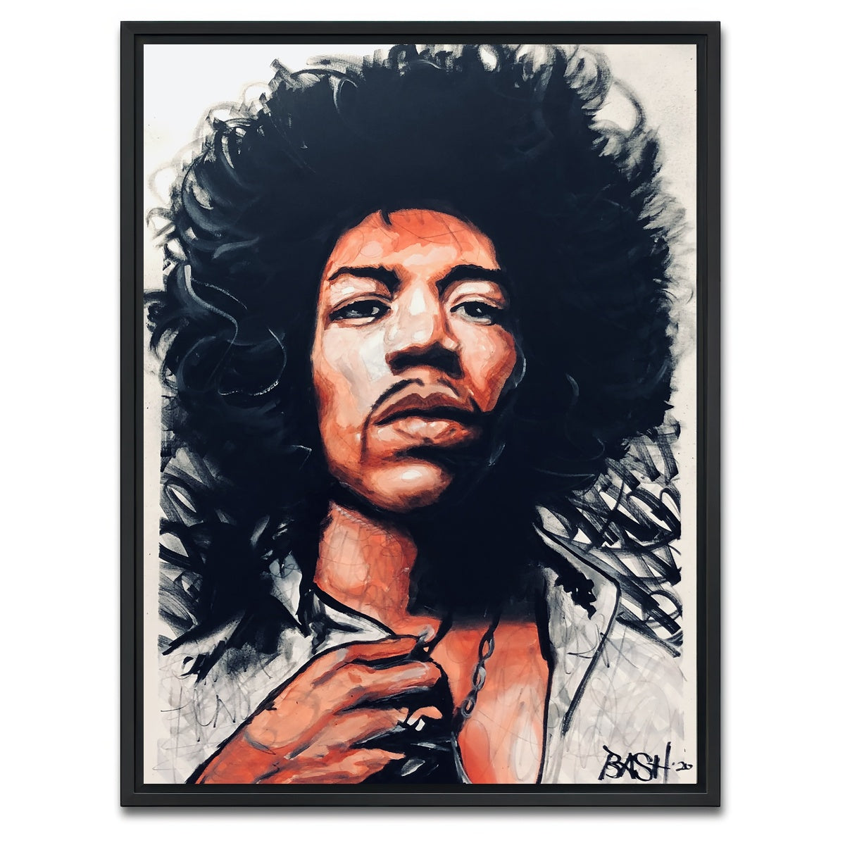 AUTO-MOCKUP WHITE | Portrait of Jimi Hendrix | 1 Piece | Black Framed Canvas | group=3x4