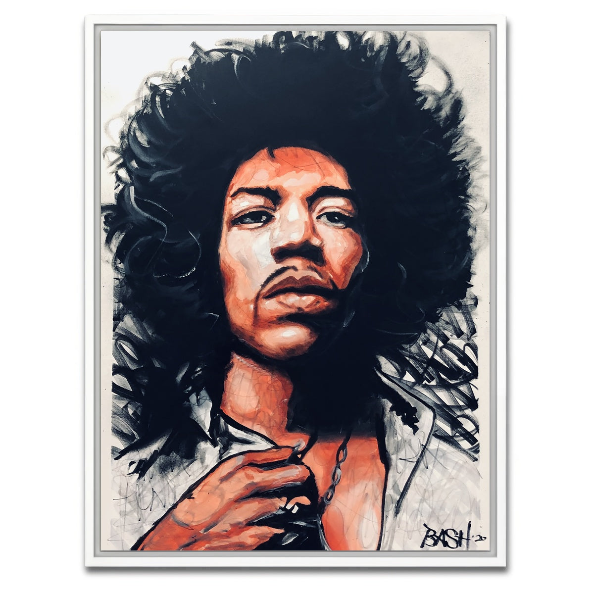 AUTO-MOCKUP WHITE | Portrait of Jimi Hendrix | 1 Piece | White Framed Canvas | group=3x4