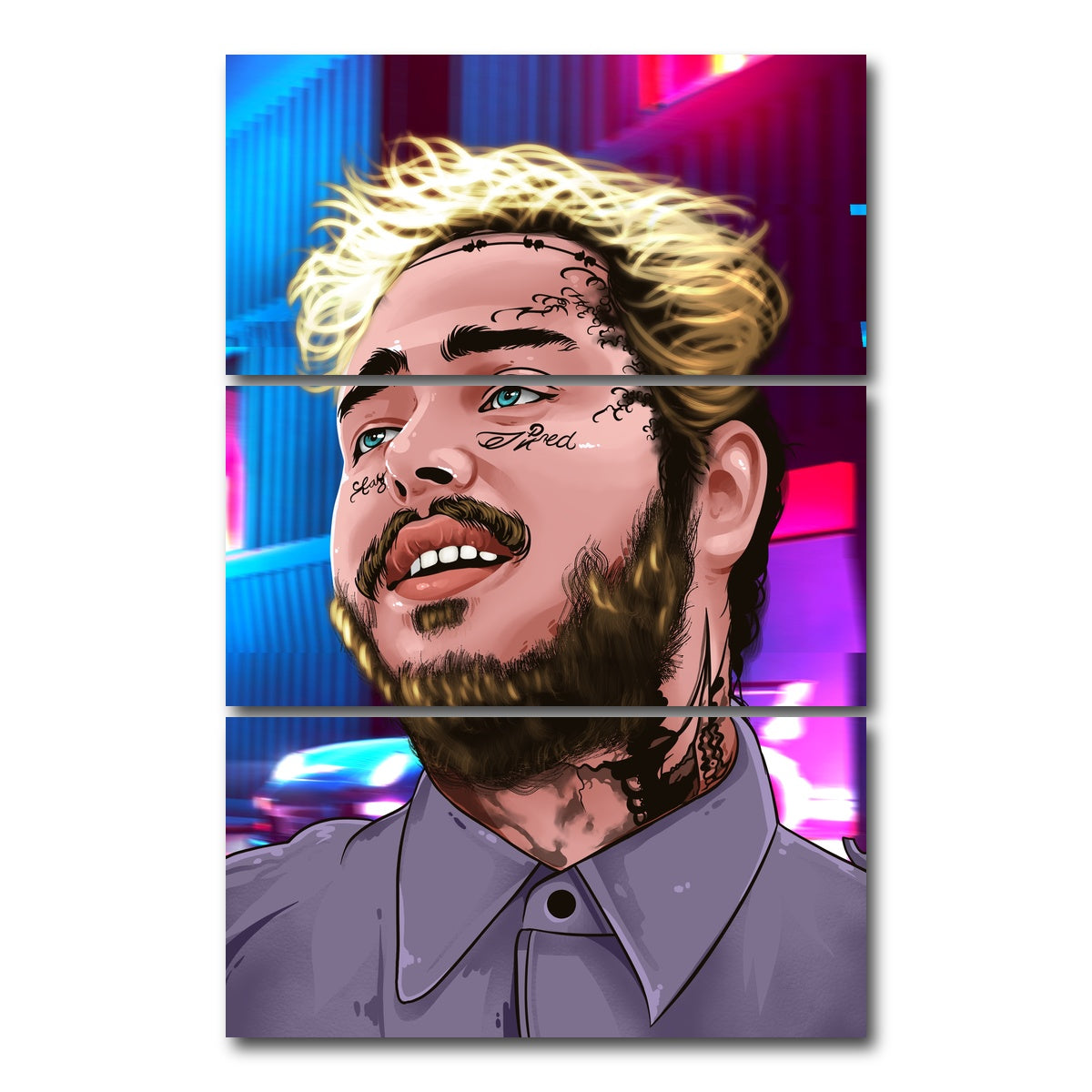 AUTO-MOCKUP WHITE | Post Malone Retro | 3 Piece | Gallery Wrap Canvas | group=12x24_stacked