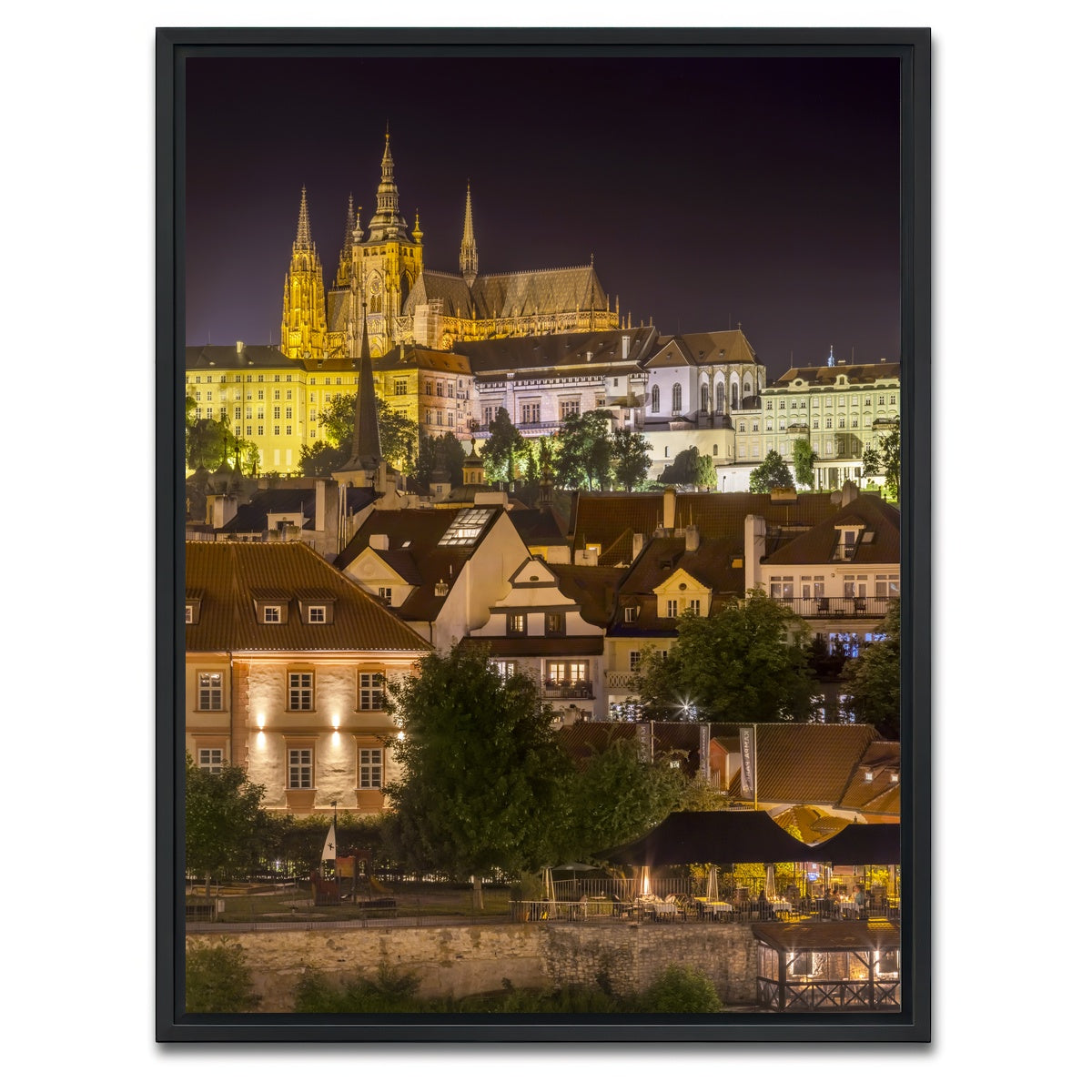 AUTO-MOCKUP WHITE | Prague Castle and St. Vitus Cathedral by night | 1 Piece | Black Framed Canvas | group=3x4