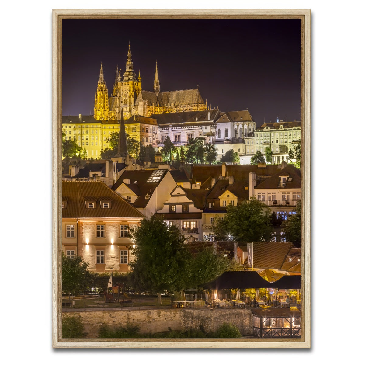 AUTO-MOCKUP WHITE | Prague Castle and St. Vitus Cathedral by night | 1 Piece | Natural Framed Canvas | group=3x4