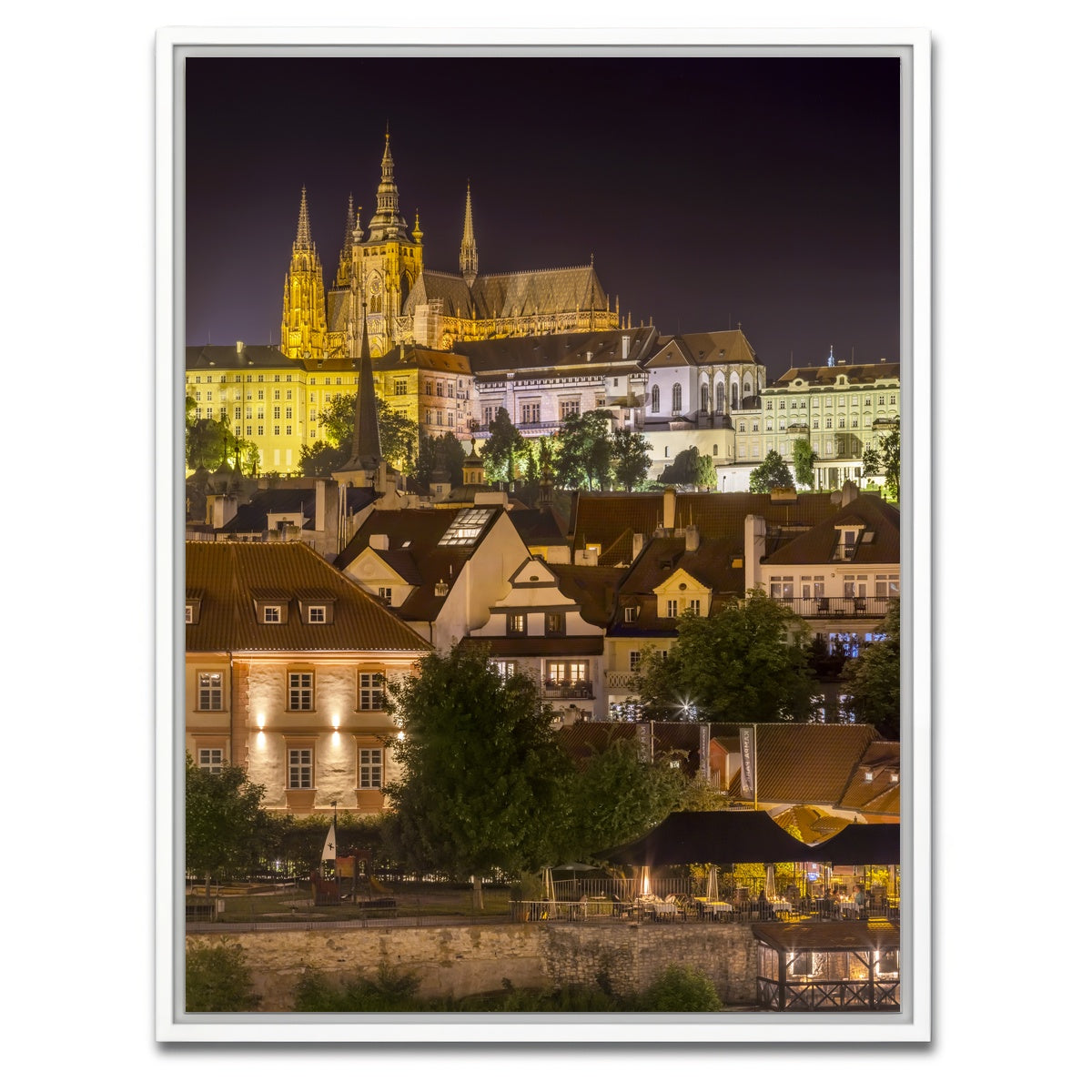 AUTO-MOCKUP WHITE | Prague Castle and St. Vitus Cathedral by night | 1 Piece | White Framed Canvas | group=3x4