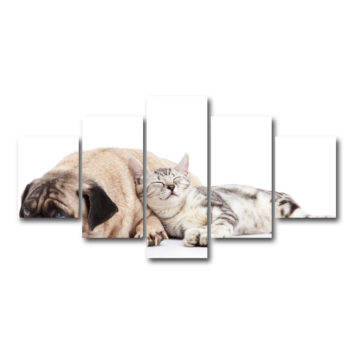 AUTO-MOCKUP WHITE | Pug and Cat | 5 Piece | Gallery Wrap Canvas | group=5_short