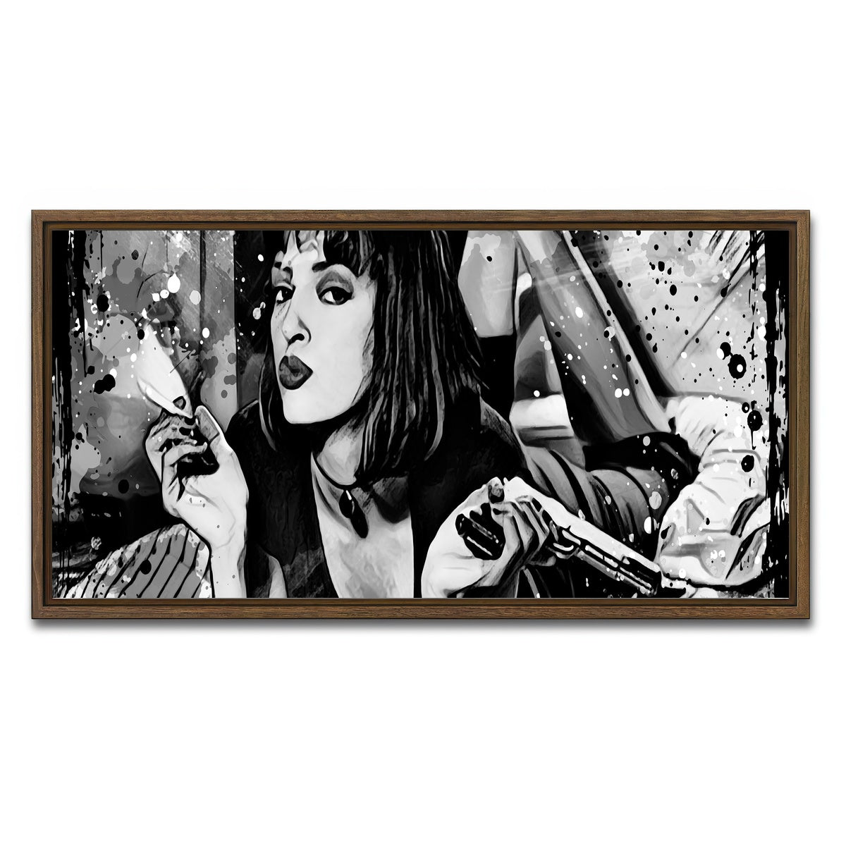 AUTO-MOCKUP WHITE | Pulp Fiction grayscale | 1 Piece | Walnut Framed Canvas | group=2x1