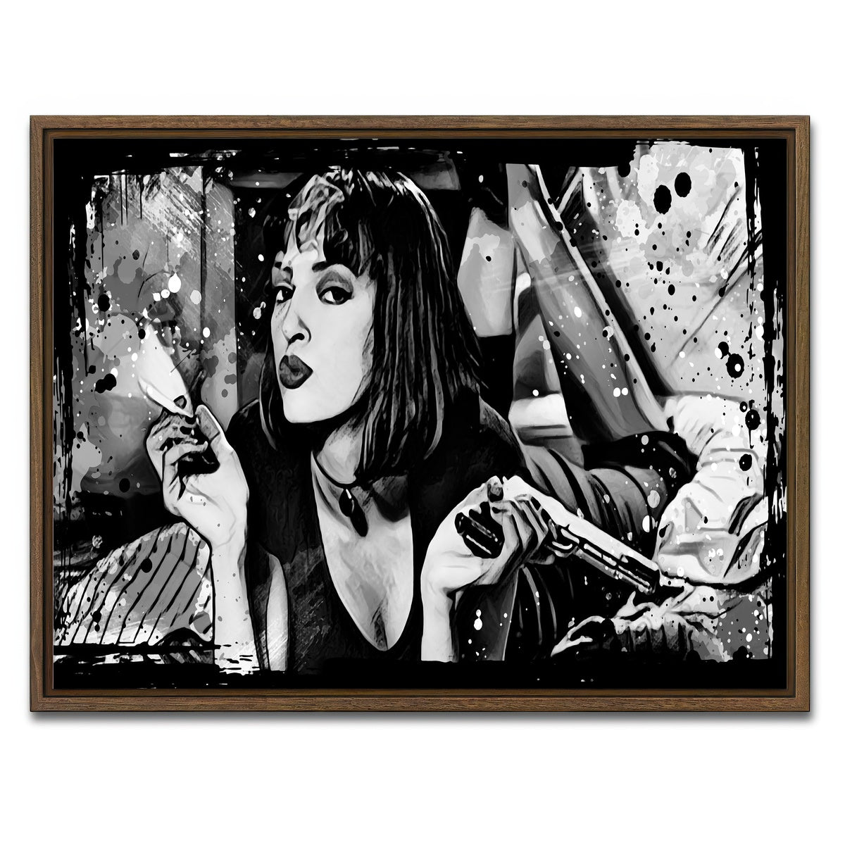 AUTO-MOCKUP WHITE | Pulp Fiction grayscale | 1 Piece | Walnut Framed Canvas | group=4x3