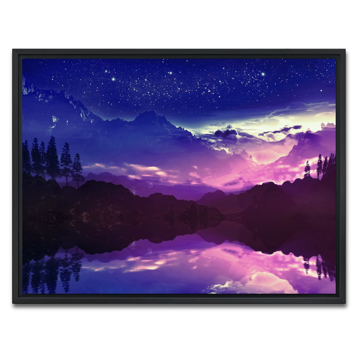 AUTO-MOCKUP WHITE | Purple Landscape Reflection | 1 Piece | Black Framed Canvas | group=4x3