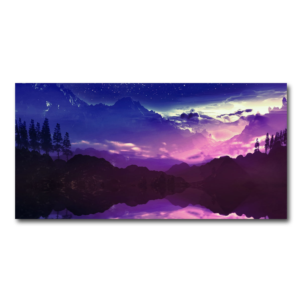 AUTO-MOCKUP WHITE | Purple Landscape Reflection | 1 Piece | Gallery Wrap Canvas | group=2x1