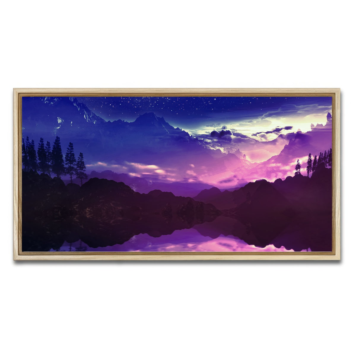 AUTO-MOCKUP WHITE | Purple Landscape Reflection | 1 Piece | Natural Framed Canvas | group=2x1