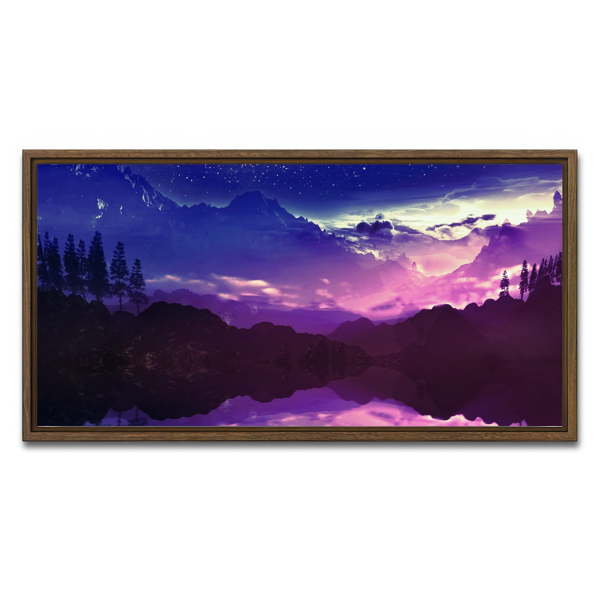 AUTO-MOCKUP WHITE | Purple Landscape Reflection | 1 Piece | Walnut Framed Canvas | group=2x1