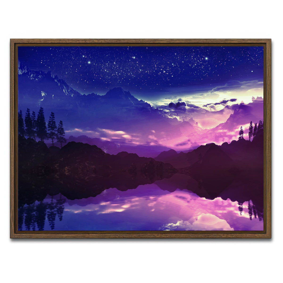 AUTO-MOCKUP WHITE | Purple Landscape Reflection | 1 Piece | Walnut Framed Canvas | group=4x3
