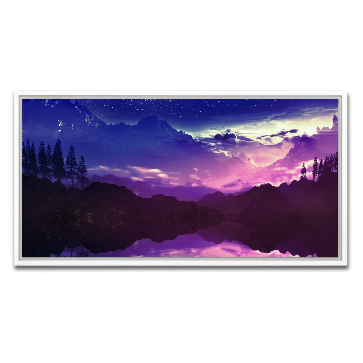 AUTO-MOCKUP WHITE | Purple Landscape Reflection | 1 Piece | White Framed Canvas | group=2x1