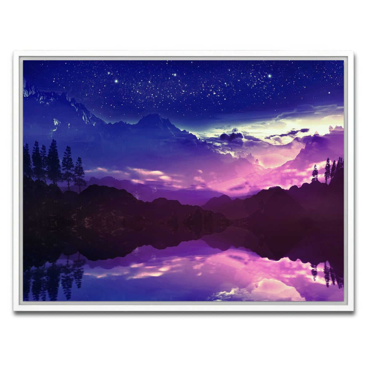 AUTO-MOCKUP WHITE | Purple Landscape Reflection | 1 Piece | White Framed Canvas | group=4x3
