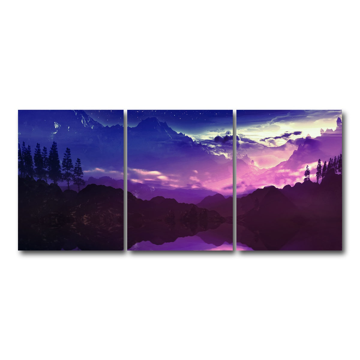 AUTO-MOCKUP WHITE | Purple Landscape Reflection | 3 Piece | Gallery Wrap Canvas | group=18x24