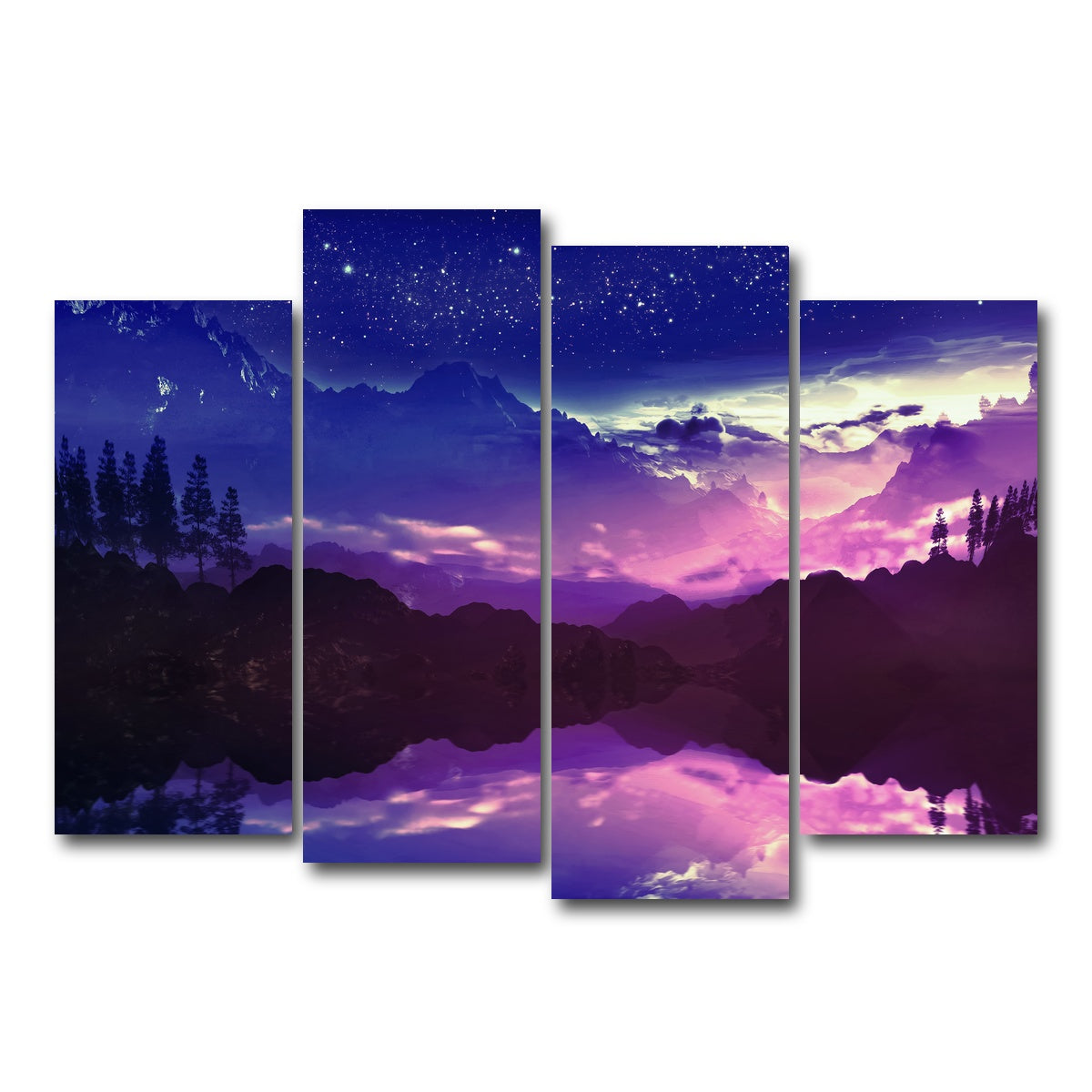 AUTO-MOCKUP WHITE | Purple Landscape Reflection | 4 Piece | Gallery Wrap Canvas | group=4_normal