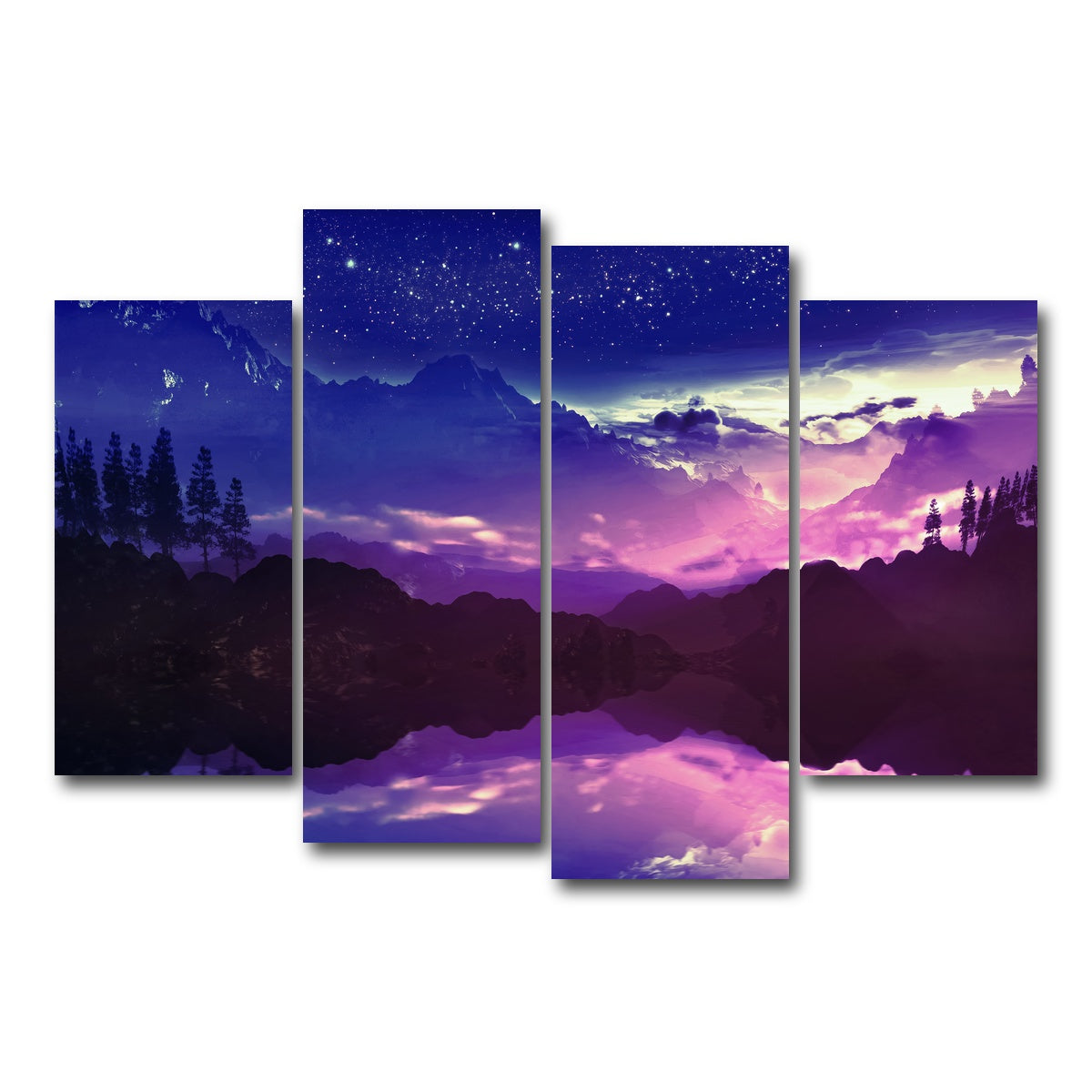 AUTO-MOCKUP WHITE | Purple Landscape Reflection | 4 Piece | Gallery Wrap Canvas | group=4_short