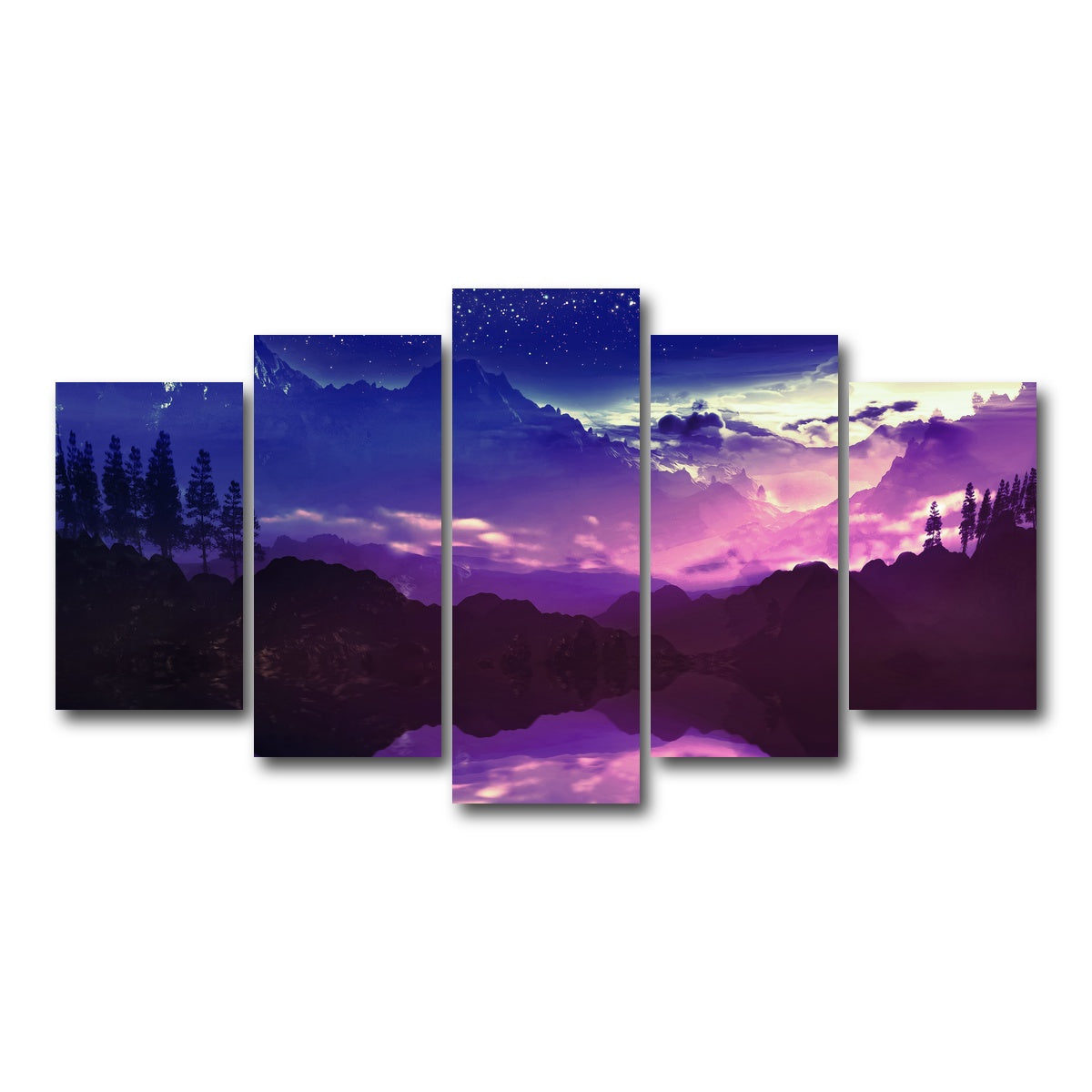 AUTO-MOCKUP WHITE | Purple Landscape Reflection | 5 Piece | Gallery Wrap Canvas | group=5_normal