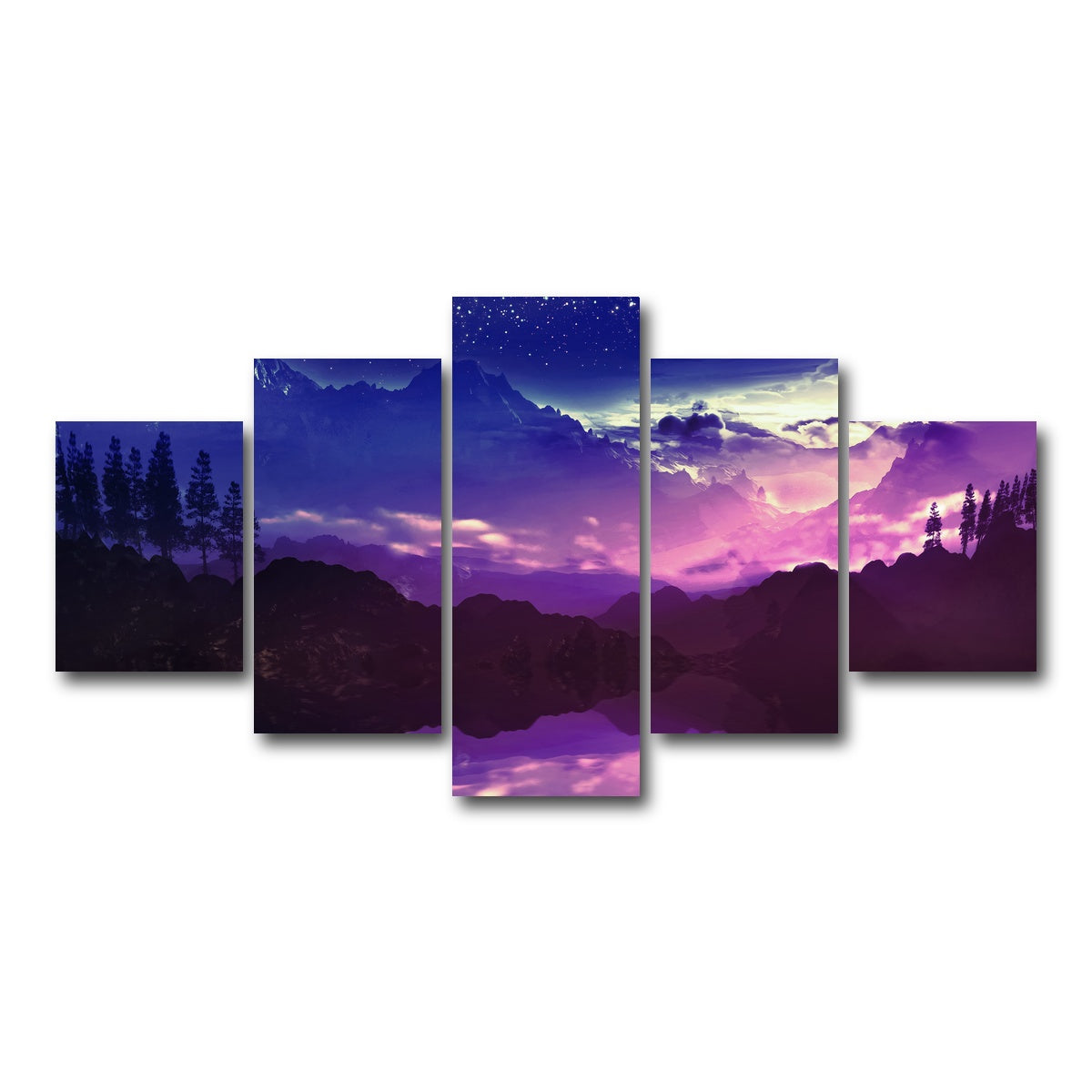 AUTO-MOCKUP WHITE | Purple Landscape Reflection | 5 Piece | Gallery Wrap Canvas | group=5_short