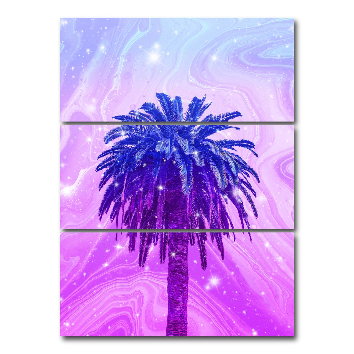AUTO-MOCKUP WHITE | Purple Palm tree | 3 Piece | Gallery Wrap Canvas | group=8x18_stacked