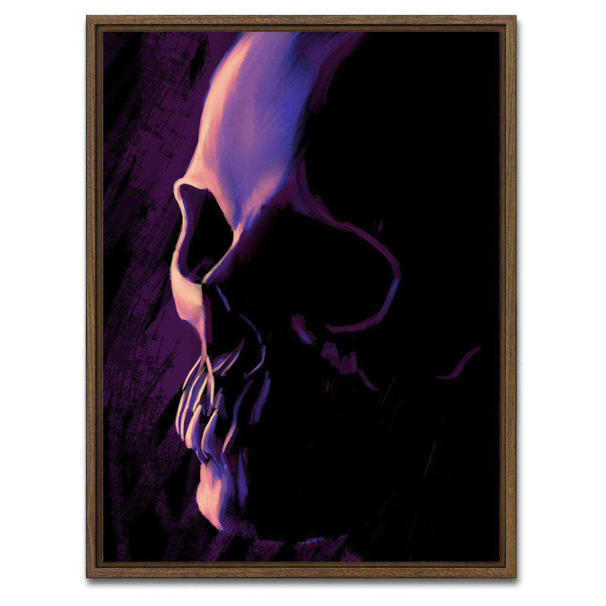 AUTO-MOCKUP WHITE | Purple Skull | 1 Piece | Walnut Framed Canvas | group=3x4