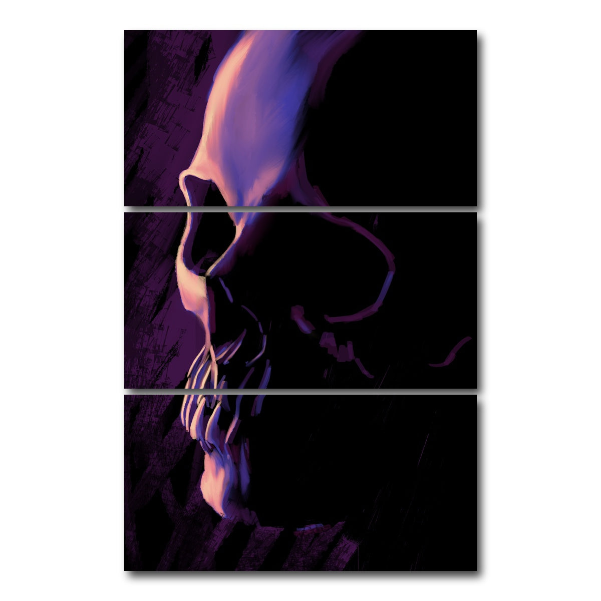 AUTO-MOCKUP WHITE | Purple Skull | 3 Piece | Gallery Wrap Canvas | group=12x24_stacked