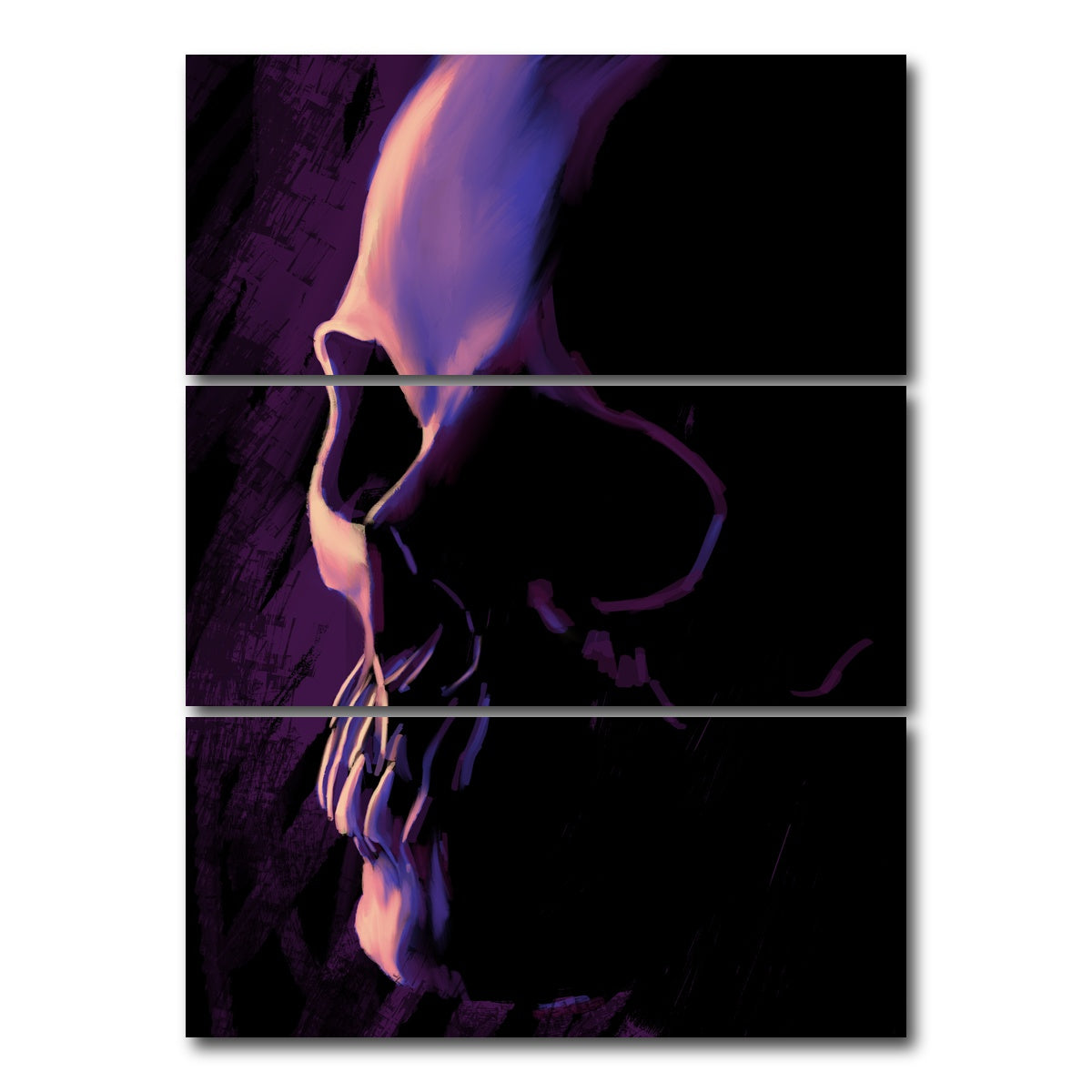 AUTO-MOCKUP WHITE | Purple Skull | 3 Piece | Gallery Wrap Canvas | group=8x18_stacked