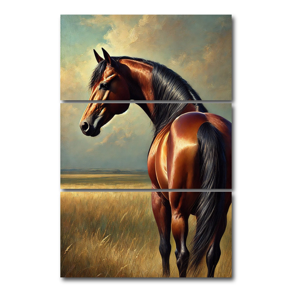 AUTO-MOCKUP WHITE | Quarter Horse Painting | 3 Piece | Gallery Wrap Canvas | group=12x24_stacked