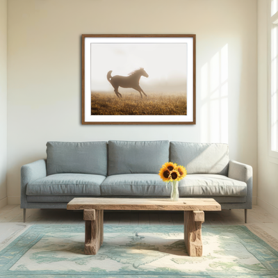 AUTO-MOCKUP ROOM | Quarter Horse Running in Fog Wall Art