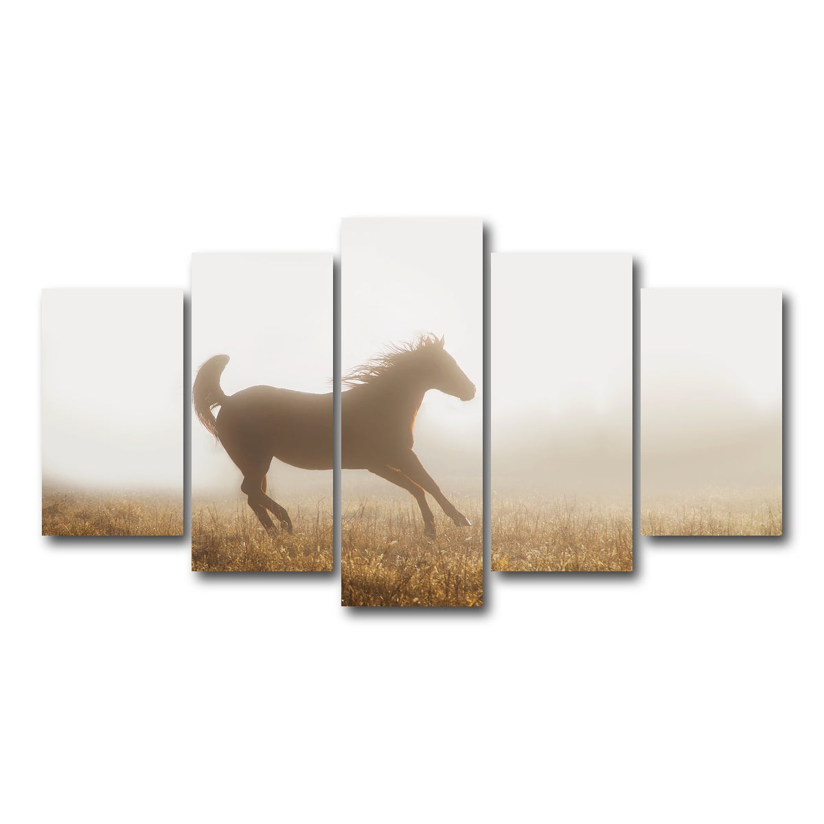 AUTO-MOCKUP WHITE | Quarter Horse Running in Fog | 5 Piece | Gallery Wrap Canvas | group=5_normal