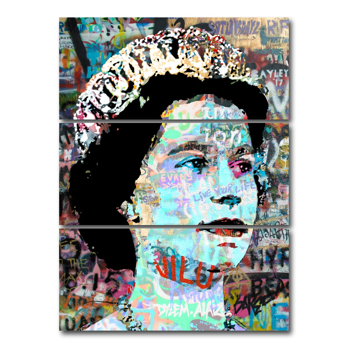 AUTO-MOCKUP WHITE | Queen Heavy Graffiti | 3 Piece | Gallery Wrap Canvas | group=8x18_stacked