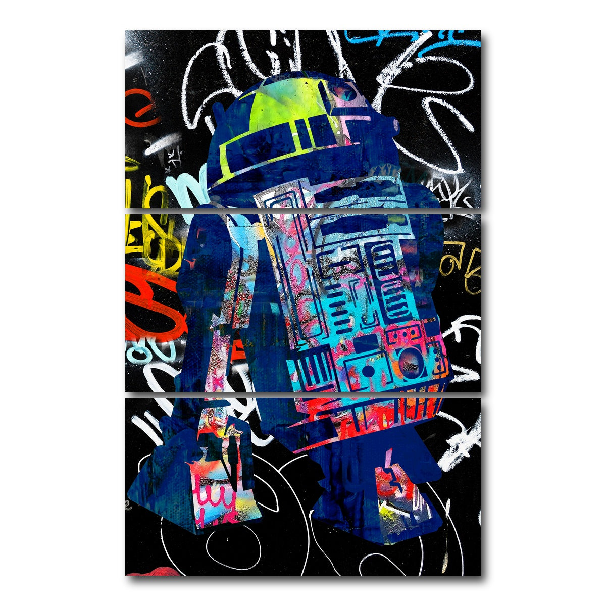AUTO-MOCKUP WHITE | R2D2 Graffiti | 3 Piece | Gallery Wrap Canvas | group=12x24_stacked