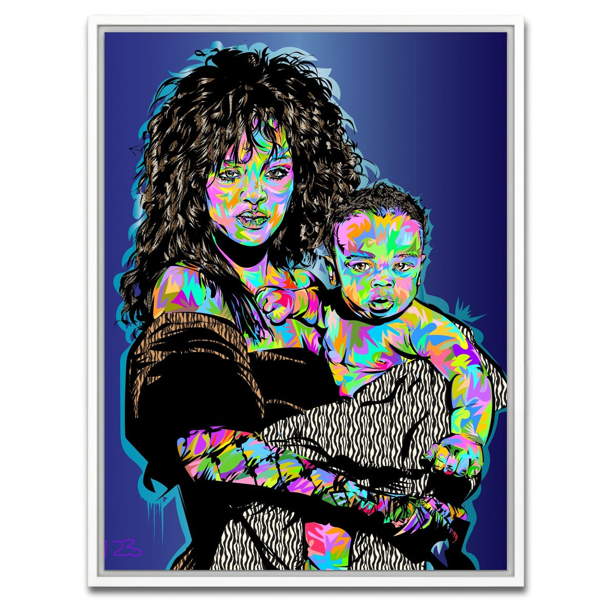 AUTO-MOCKUP WHITE | RIHANNA AND CHILD | 1 Piece | White Framed Canvas | group=3x4