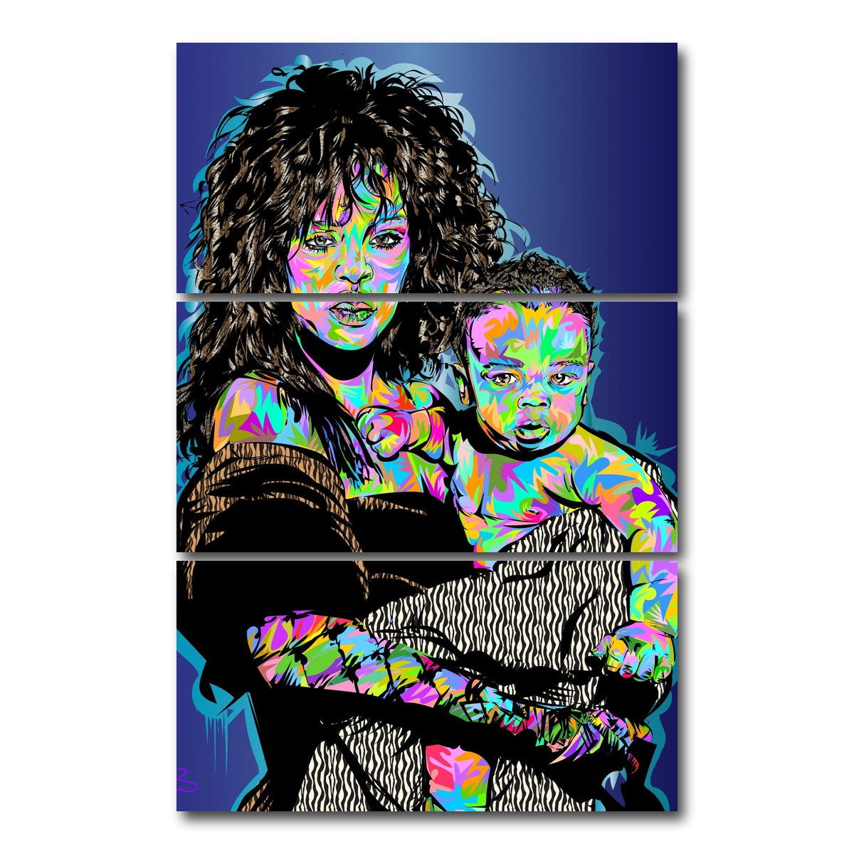 AUTO-MOCKUP WHITE | RIHANNA AND CHILD | 3 Piece | Gallery Wrap Canvas | group=12x24_stacked