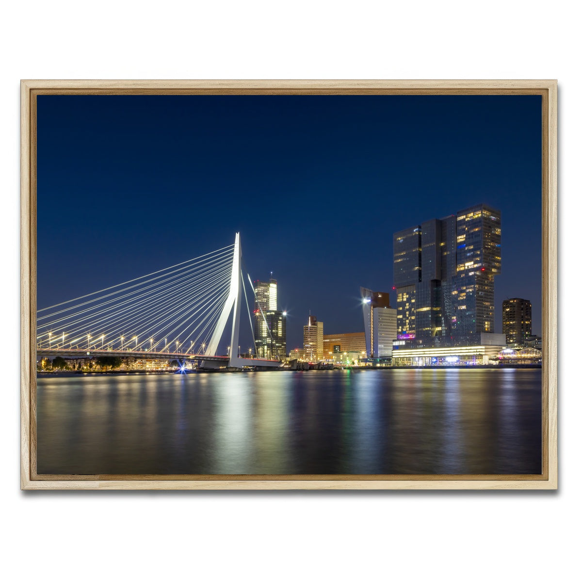AUTO-MOCKUP WHITE | ROTTERDAM Erasmus Bridge at night | 1 Piece | Natural Framed Canvas | group=4x3