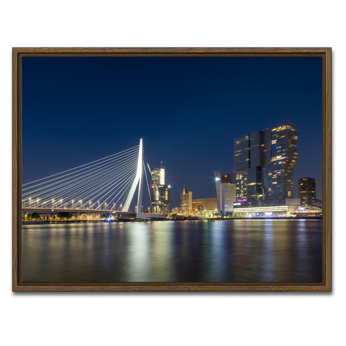 AUTO-MOCKUP WHITE | ROTTERDAM Erasmus Bridge at night | 1 Piece | Walnut Framed Canvas | group=4x3