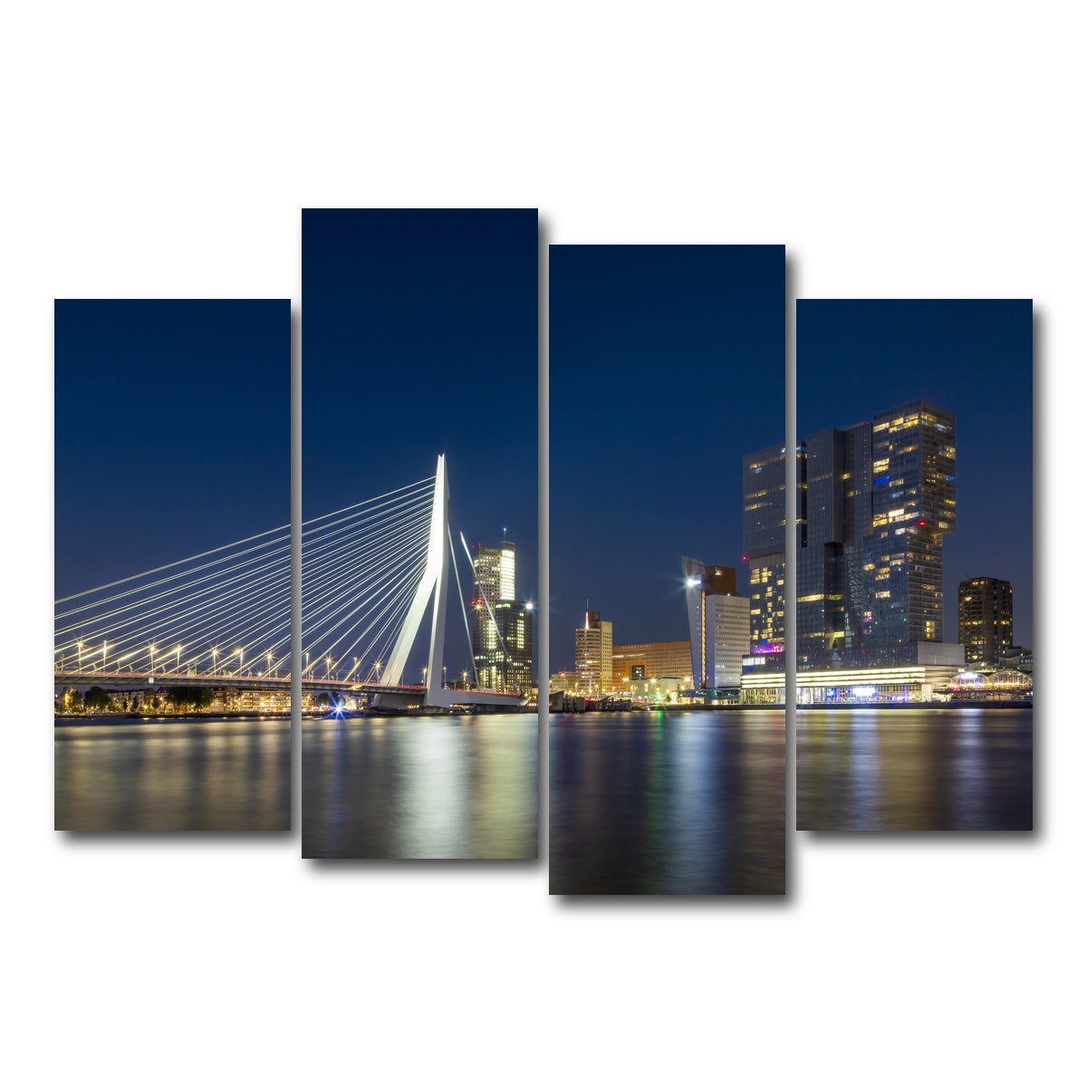 AUTO-MOCKUP WHITE | ROTTERDAM Erasmus Bridge at night | 4 Piece | Gallery Wrap Canvas | group=4_normal